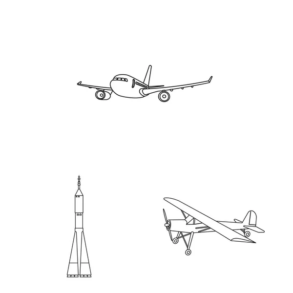 Objet isolé de l'avion et signe de transport. Ensemble d'icône vectorielle plan et ciel pour stock . — Image vectorielle