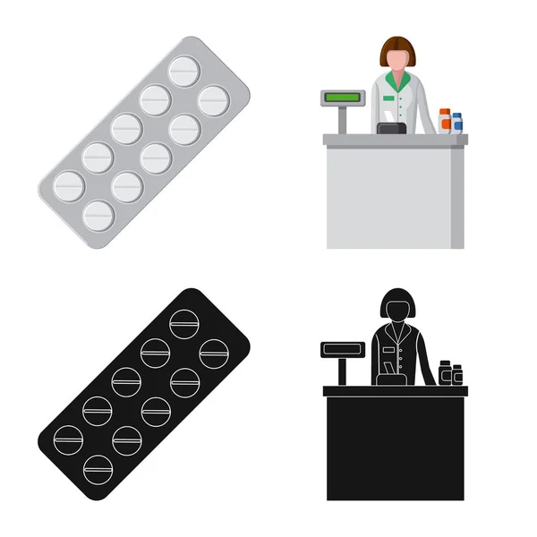 Diseño vectorial de la farmacia y el icono del hospital. Colección de la farmacia y el icono de vector de negocio para stock . — Vector de stock