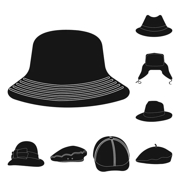 Ilustração vetorial de chapéus e ícones de boné. Conjunto de headgear e ícone de vetor acessório para estoque . — Vetor de Stock