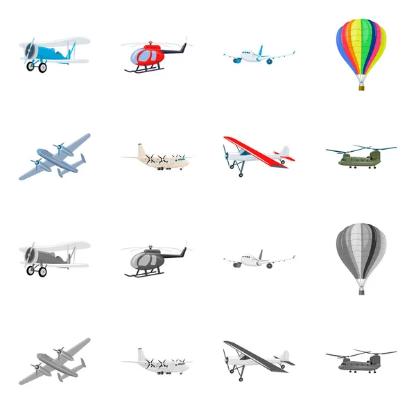 Isoliertes Objekt von Flugzeug und Transportsymbol. Set von Flugzeug und Himmelsvektorillustration. — Stockvektor