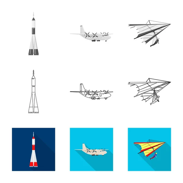 Изолированный объект с изображением самолета и транспортного символа. Набор векторной иллюстрации плоскости и неба . — стоковый вектор