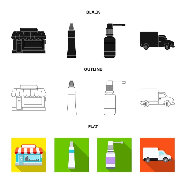 Ilustración vectorial del icono de farmacia y hospital. Colección de la farmacia y el icono de vector de negocio para stock . — Vector de stock