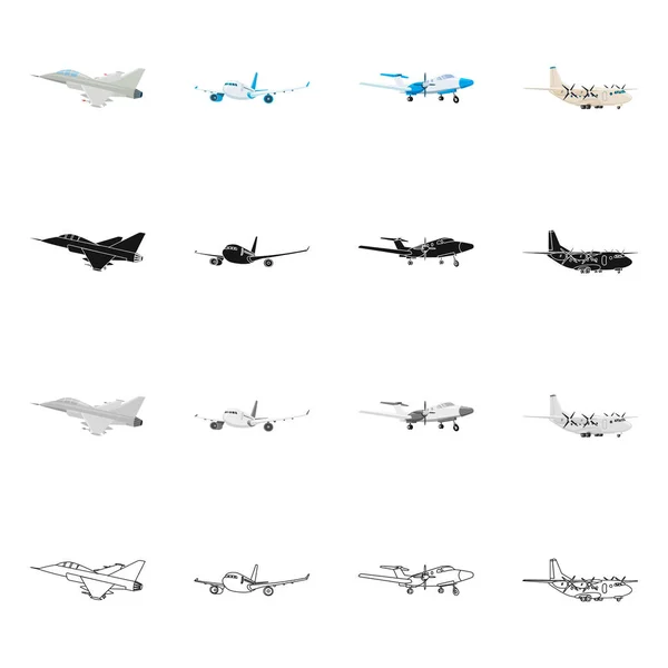 Vektorillustration des Flugzeugs und des Transportsymbols. Sammlung von Flugzeug- und Himmelsvektorillustrationen. — Stockvektor