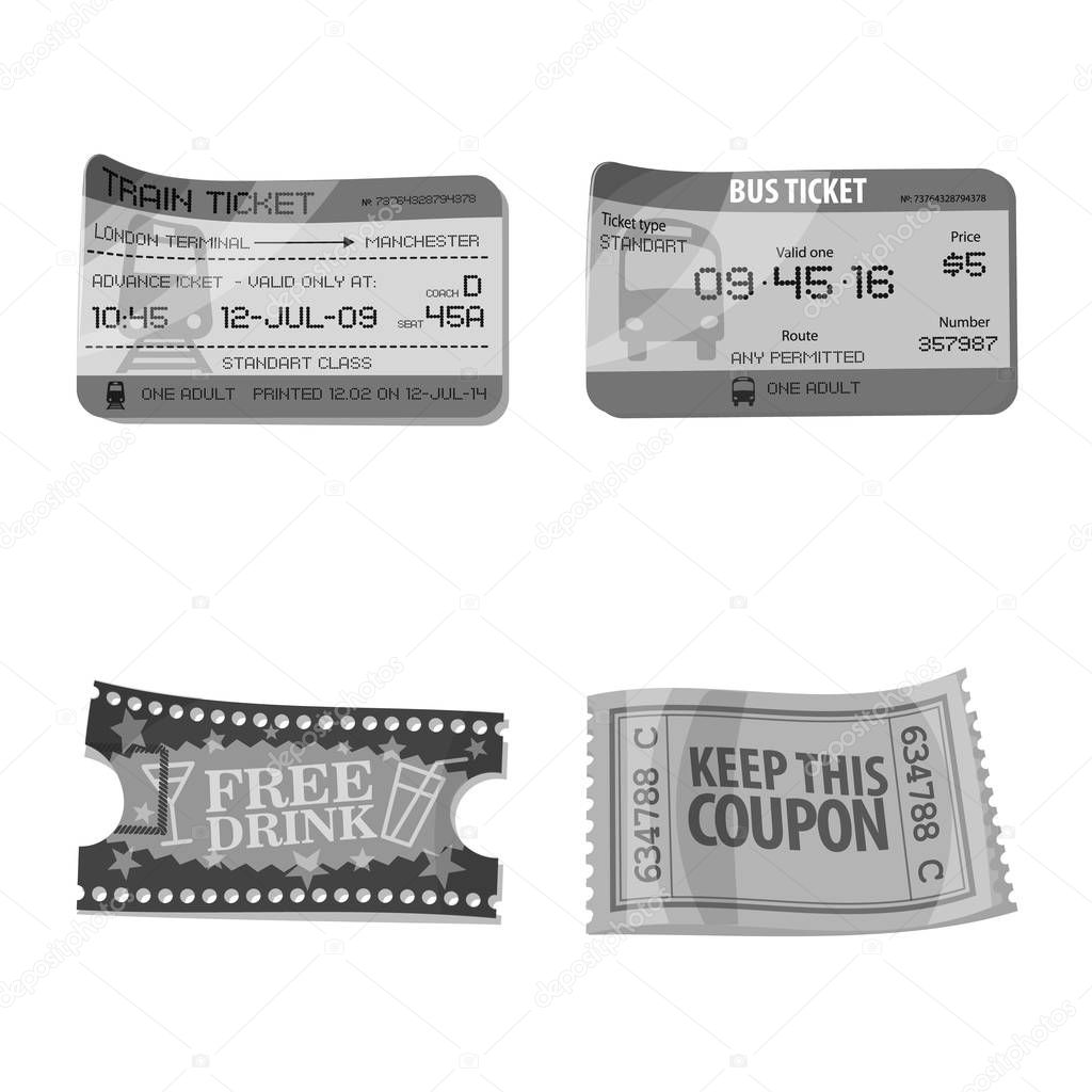 Vector design of ticket and admission logo. Collection of ticket and event vector icon for stock.