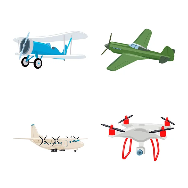 Vektordesign von Flugzeug und Transportlogo. Set von Flugzeug und Himmel Aktiensymbol für Web. — Stockvektor