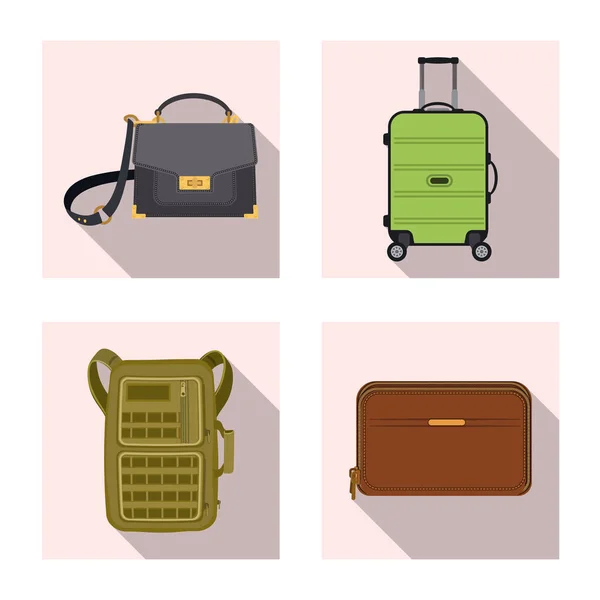 Geïsoleerde object van koffer en bagage symbool. Set van pictogram in de koffer en reis de vector voor voorraad. — Stockvector