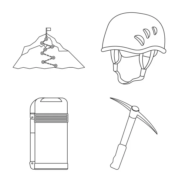 Illustration vectorielle de l'alpinisme et signe de pic. Ensemble d'icône vectorielle d'alpinisme et de camp pour stock . — Image vectorielle