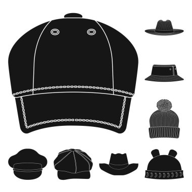Şapkalar ve kap sembolü yalıtılmış nesne. Şapkalar ve hisse senedi için aksesuar vektör simge kümesi.