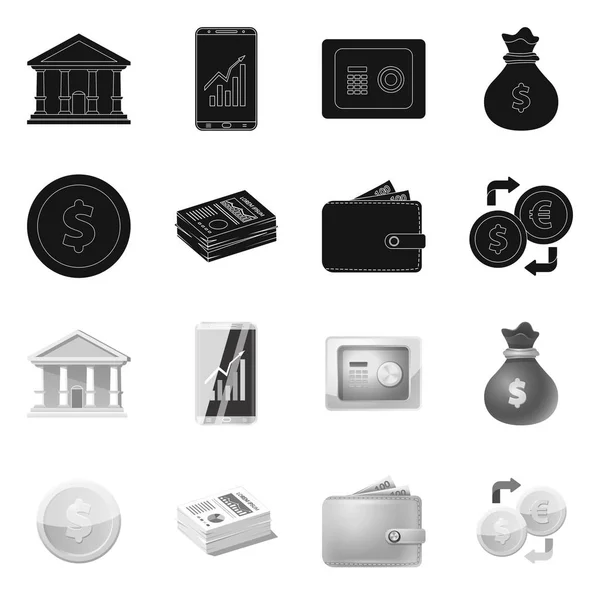 Ilustración vectorial del logotipo del banco y del dinero. Conjunto de banco y el símbolo de acciones de la factura para web . — Vector de stock