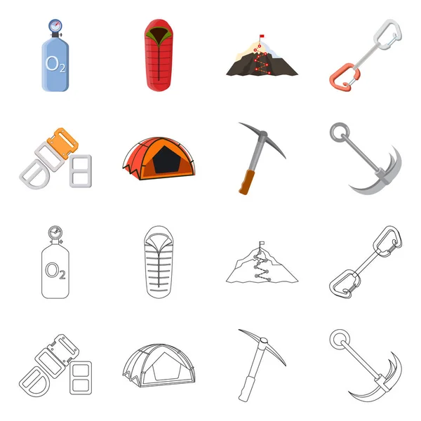 Vector ontwerp van alpinisme en piek symbool. Set van alpinisme en kamp aandelensymbool voor web. — Stockvector