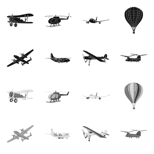Vektordesign von Flugzeug und Transportsymbol. Set von Flugzeug und Himmelsvektorsymbol für Aktien. — Stockvektor