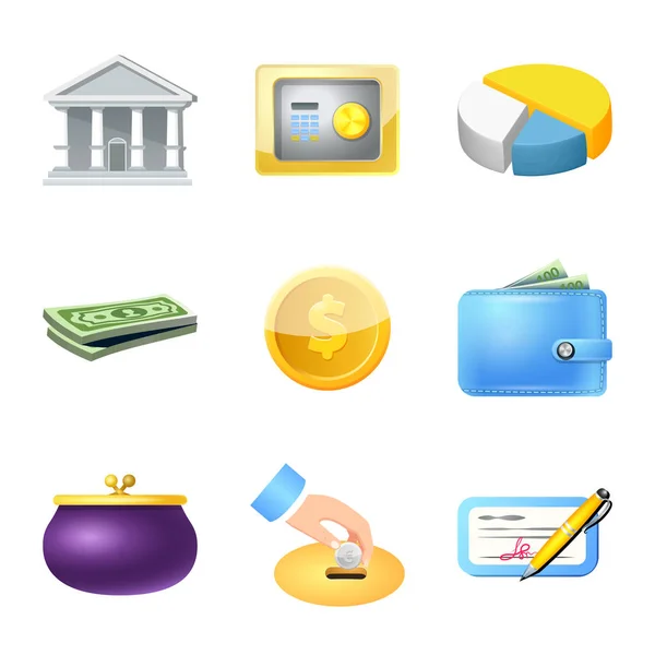 Oggetto isolato di banca e moneta icona. Set di icone vettoriali di banca e conto per magazzino . — Vettoriale Stock