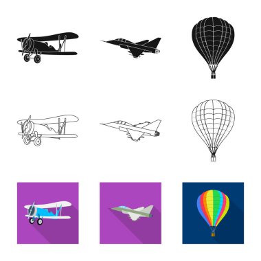 Bir uçak ve taşıma işaret tasarım vektör. Hisse senedi için uçak ve gökyüzü vektör simge kümesi.