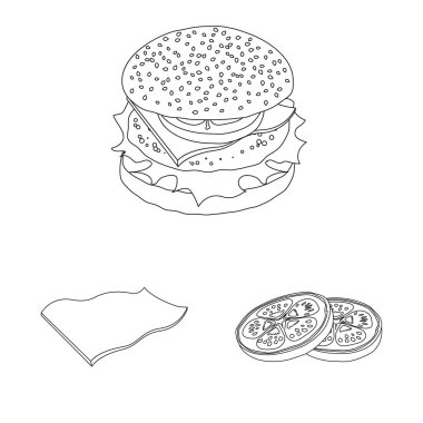 Burger ve sandviç simge vektör tasarımı. Burger ve dilim hisse senedi vektör çizim topluluğu.