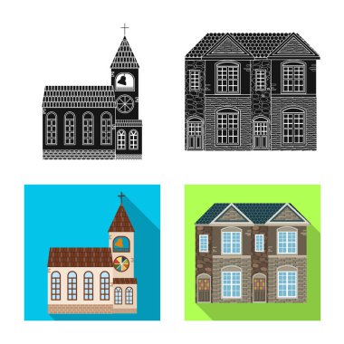 Vektör yapı tasarımı ve ön işareti. Bina ve çatı vektör simgesini hissenin koleksiyonu.