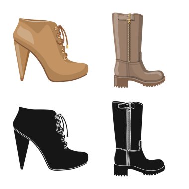 Ayakkabı ve kadın işareti yalıtılmış nesne. Ayakkabı gibi ayarla ve hisse senedi simgesi web için ayak.