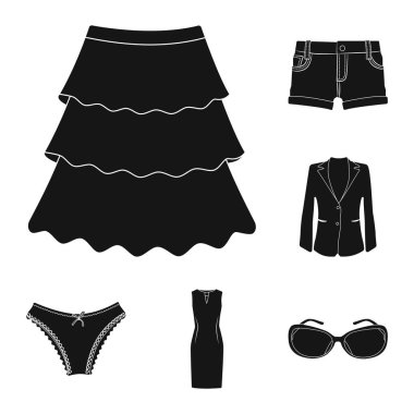 Kadın ve giyim sembolü yalıtılmış nesne. Kadın ve giyim hisse senedi vektör çizim topluluğu.