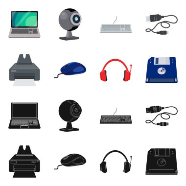 Dizüstü bilgisayar ve aygıt simgesinin yalıtılmış nesne. Dizüstü bilgisayar ve sunucu hisse senedi vektör çizim seti.