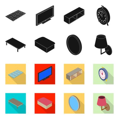 Bir yatak odası ve oda işaret illüstrasyon vektör. Hisse senedi için yatak ve mobilya vektör simge topluluğu.