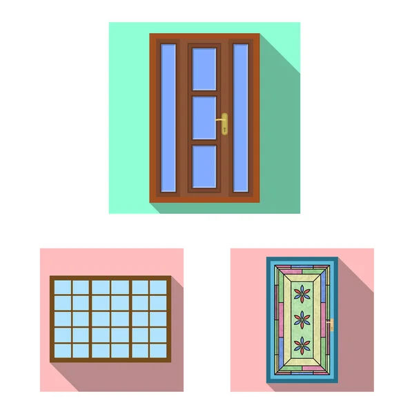 Vektorillustration av dörren och främre symbol. Uppsättning av dörren och trä vektor ikon för lager. — Stock vektor