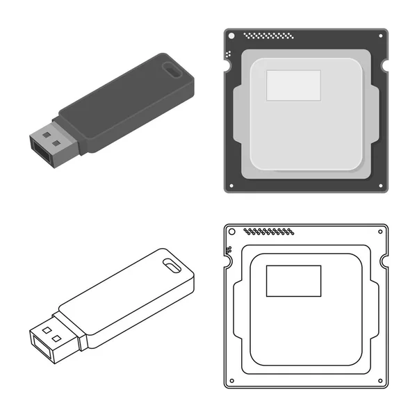 Izolovaný objekt laptop a zařízení symbolu. Kolekce z přenosného počítače a serveru burzovní symbol pro web. — Stockový vektor