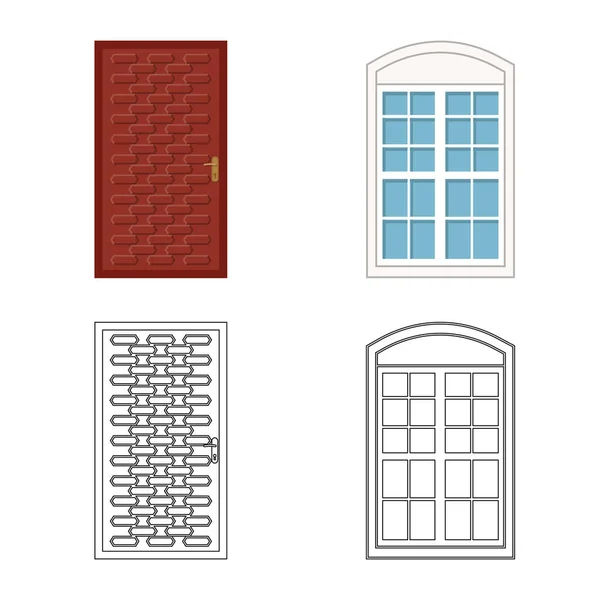 Geïsoleerde object van deur- en voorkant logo. Set van deur en houten voorraad vectorillustratie. — Stockvector