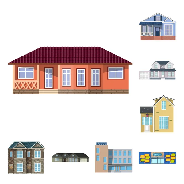 Objet isolé du bâtiment et logo avant. Ensemble d'illustration vectorielle de bâtiments et de toitures . — Image vectorielle
