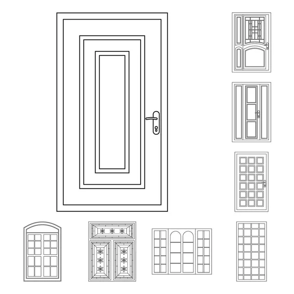 दरवाजा और फ्रंट आइकन का वेक्टर चित्रण। वेब के लिए दरवाजे और लकड़ी के स्टॉक प्रतीक का संग्रह . — स्टॉक वेक्टर