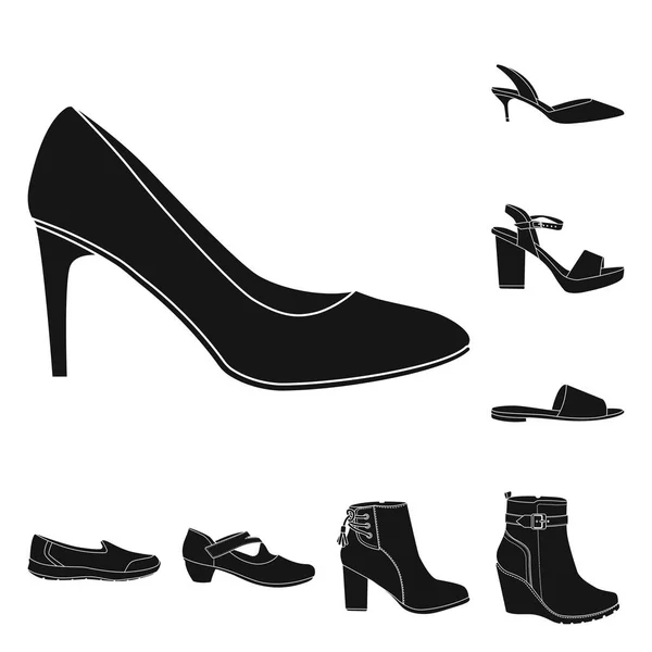 Векторні ілюстрації взуття та жіночого знаку. Колекція взуття і ноги Векторні значки на складі . — стоковий вектор