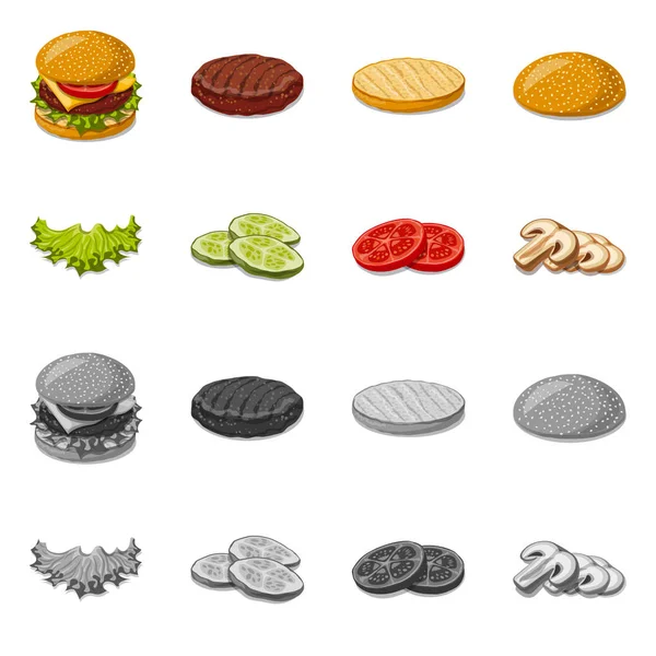 Изолированный предмет из бургера и иконы сэндвича. Коллекция гамбургеров и ломтиков фондового символа для веб . — стоковый вектор