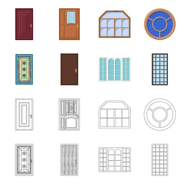 Objet isolé de porte et icône avant. Ensemble de porte et illustration vectorielle en bois . — Image vectorielle