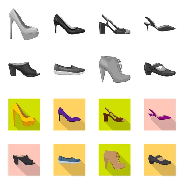 Illustrazione vettoriale di calzature e simbolo di donna. Raccolta di calzature e simbolo di provvista di piede per web . — Vettoriale Stock