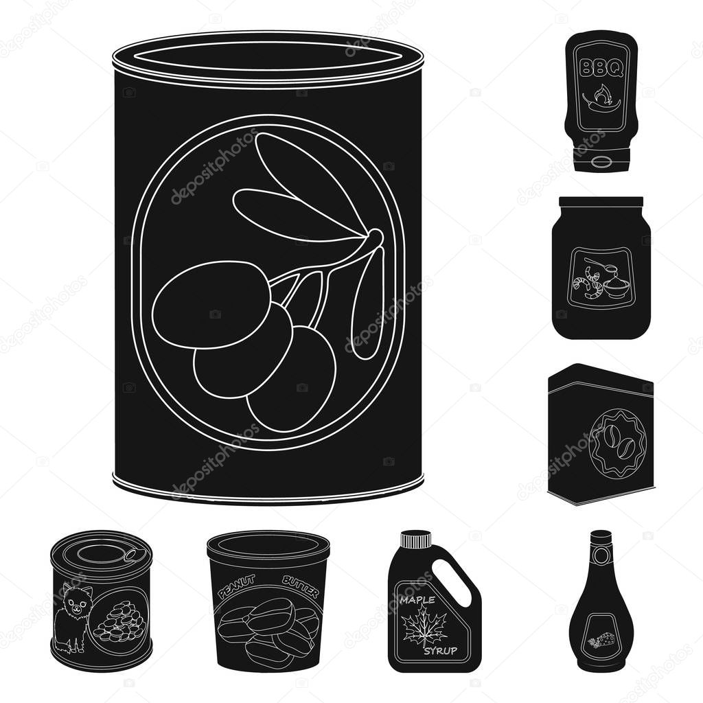Isolated object of can and food sign. Set of can and package stock vector illustration.
