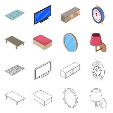 Yatak odası ve oda simge vektör tasarımı. Hisse senedi için yatak ve mobilya vektör simge kümesi.