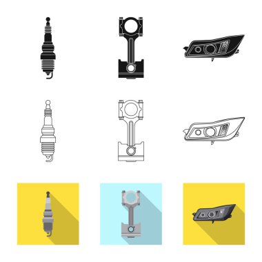 Tasarım otomatik vektör ve işareti bölüm. Web için oto, araba hisse senedi simgesi kümesi.