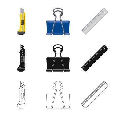 Yalıtılmış nesne ofis ve kaynağı simgesi. Ofis ve okul hisse senedi vektör çizim topluluğu.