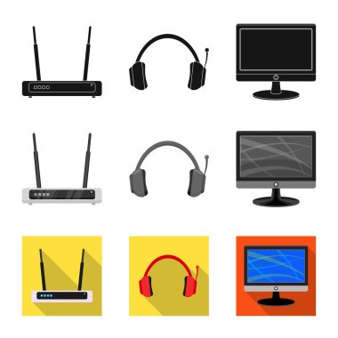 Dizüstü bilgisayar ve aygıt işareti vektör Illustration. Dizüstü bilgisayar ve sunucu hisse senedi vektör çizim seti.