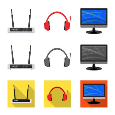 Dizüstü bilgisayar ve aygıt işareti vektör tasarımı. Hisse senedi için dizüstü bilgisayar ve sunucu vektör simge kümesi.