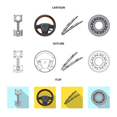 Otomatik ve bölümü simge vektör Illustration. Oto, araba hisse senedi vektör çizim seti.