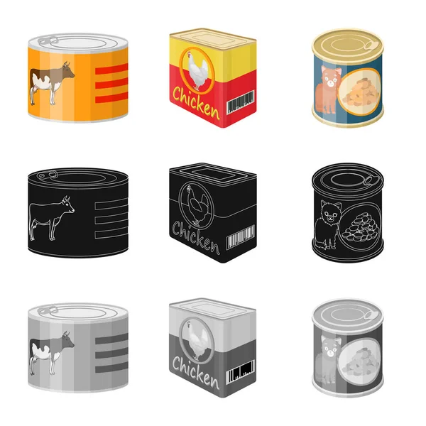 Objeto aislado de lata y logotipo de los alimentos. Colección de lata y paquete de símbolo de stock para la web . — Archivo Imágenes Vectoriales