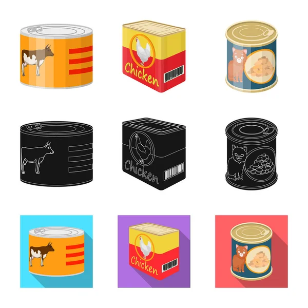 Ilustración vectorial del signo de lata y comida. Conjunto de lata y paquete de símbolo de stock para web . — Archivo Imágenes Vectoriales