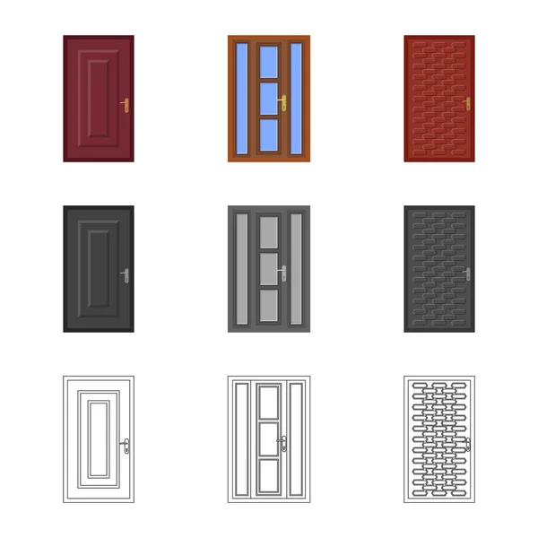 Ilustración vectorial de la puerta y el cartel frontal. Colección de puerta y vector de madera icono para stock . — Vector de stock