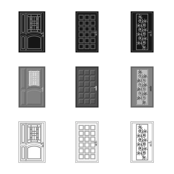Objeto aislado de puerta y símbolo frontal. Colección de puerta y madera símbolo de stock para web . — Archivo Imágenes Vectoriales