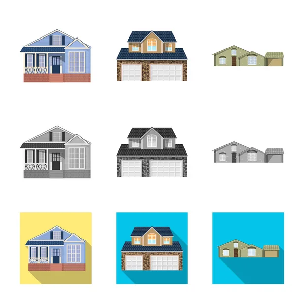 Векторное проектирование иконки здания и фасада. Комплект векторной иллюстрации здания и крыши . — стоковый вектор