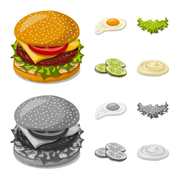 Isolated object of burger and sandwich symbol. Collection of burger and slice stock vector illustration. — Stock Vector