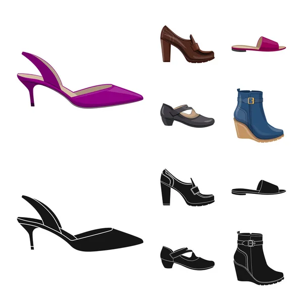 Illustration vectorielle de chaussures et signe de femme. Ensemble de chaussures et illustration vectorielle de stock de pied . — Image vectorielle