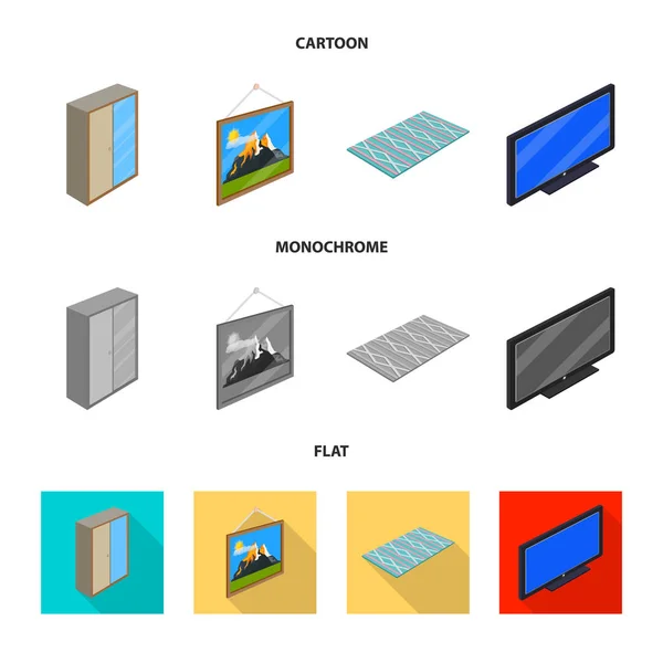 Ilustração vetorial do logotipo do quarto e da sala. Conjunto de quarto e mobiliário símbolo de estoque para web . —  Vetores de Stock