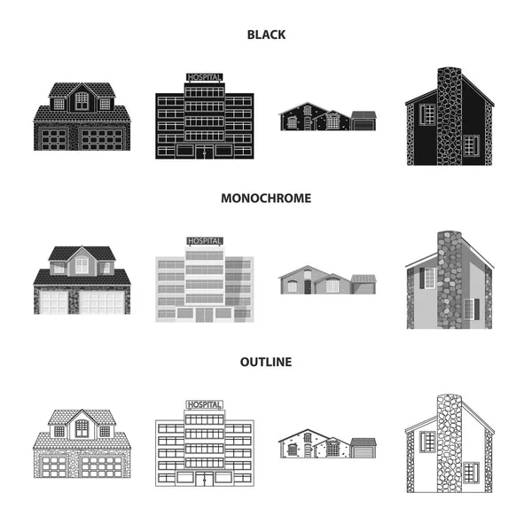 Векторный дизайн здания и логотипа. Коллекция векторной иконки здания и крыши для склада . — стоковый вектор