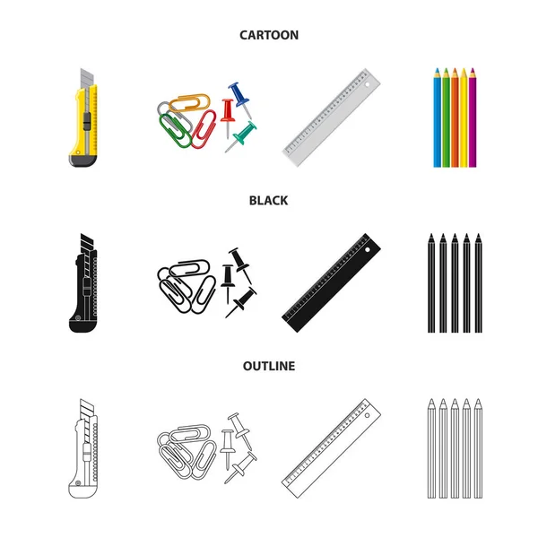 Illustrazione vettoriale dell'icona dell'ufficio e della fornitura. Raccolta di icone vettoriali per ufficio e scuola . — Vettoriale Stock