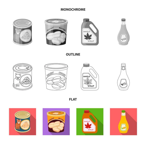 Vektorillustration von Dose und Lebensmittellogo. Sammlung von Dosen- und Paketvektorsymbolen für den Vorrat. — Stockvektor